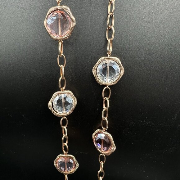 Joan Rivers Rose Gold Tone Long Station Necklace Faceted Acrylic Rhinestone 49" - Picture 9 of 12